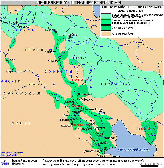 Двуречье в IV-II тыс. до н.э. Карта
