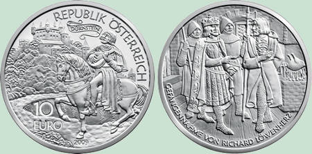 Австрійські монети із зображенням Річарда Левине Серце