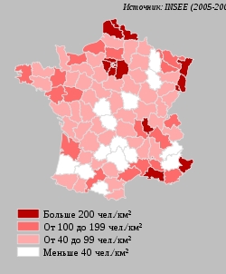 Щільність населення департаментів Франції