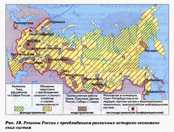 Регионы России с преобладанием различных историко-экономических систем