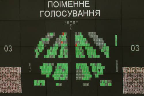 Цифрове табло зали засідання Верховної Ради України під час голосування