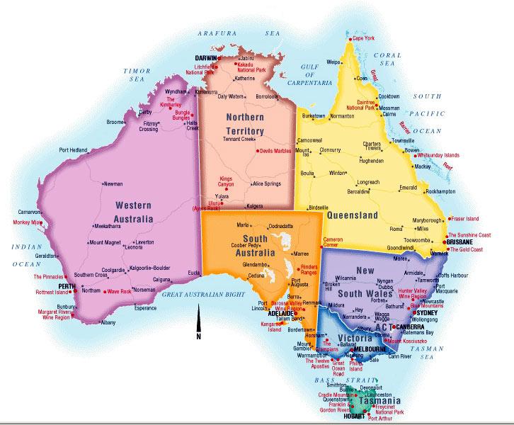 Политическая карта Австралии