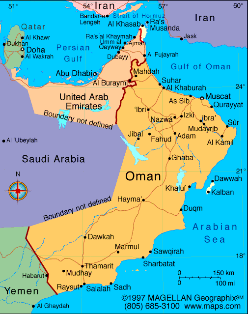 Карта ОАЭ и Омана