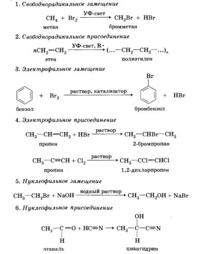 Типы реакционноспособных частиц и механизмы реакций в органической химии