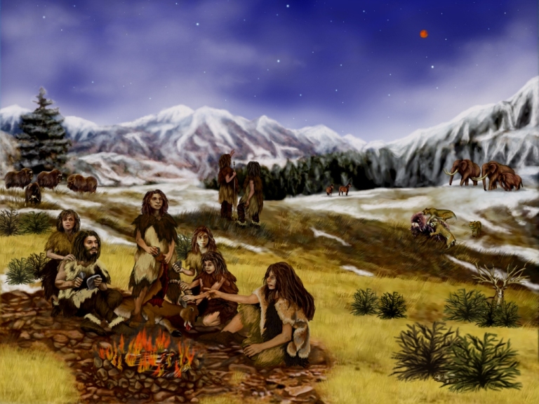 Художнє зображення первісного стада неандертальців